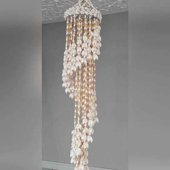 Vintage Chula Hanging Spiral Seashell Windchime Boho Beach Wedding Macrame - Picture 10 of 12